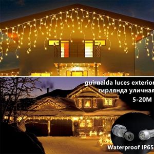 Christmas Decorations Lights Outdoor Icicle Fairy String Constantly Brightness Garland Decors for Roof House Garden Corridor EU Fork 221109