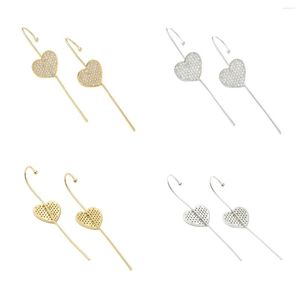 Orecchini posteriori Kissitty 2Style a forma di cuore Ottone Micro Pave Clear Cubic Zirconia Ear Wrap Crawler Hook Per le donne Risultati dei gioielli Regalo