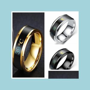 Band Rings Wholesale 25Pcs 8Mm Mood Temperature Degree Change 316L Stainless Steel Rings Jewelry Emotion Finger Ring Drop Delivery Dh1Xb