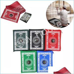Party Favor Portable Waterproof Muslim Prayer Mat Rug With Compass Islamic Eid Decoration Gift Party Favors Blanket Drop Delivery Ho Dhqlt