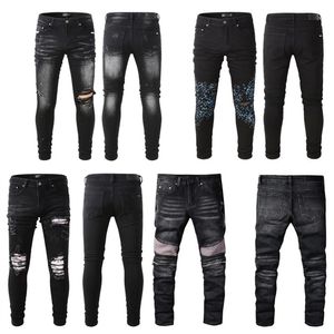 Pantalons de cargaison ￠ distrress jeans Long Straight Fit Denim Brand de mode lav￩ Luxur