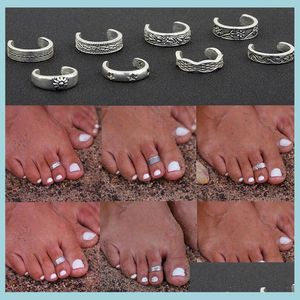 Toe Rings 8Pcs Elegant Women 925 Sterling Sier Toe Ring Foot Adjustable Beach Jewelry Fashion Show Retro Style Body Jewellry Drop Del Dhvoi