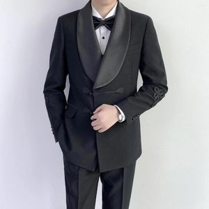 Men's Suits Luxury Chinese Style Black Men Costum Made Wedding Groom Tuxedo Terno Masculino Prom Slim Fit Blazer 2 Pcs Jacket Pant