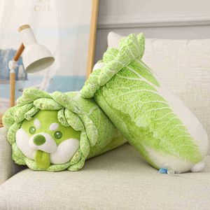 4090Cm Creative Green&White nese Cabbage Dog Cuddle Soft Cartoon Vegetable Plants Stuffed Doll Comfortable Pillow Gifts J220729