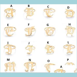 Band Rings Retro Alphabet Ring Men Women Stainless Steel Letter Open Adjustable Couple Rings Drop Delivery Jewelry Dhrbe