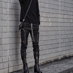 Fashion Men's Black Cargo Pants High Street Hip Hop Pants Multi Zipper Pants