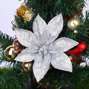 Christmas Decorations Large Glitter Poinsettia Flower Artificial Heads For Wedding Party Home Decor Xmas Merry Tree Ornaments