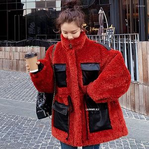 女性の毛皮の女性2022秋の冬ファッションシックテディベアジャケット女性フェイクコートレディース太い暖かい子羊のウール