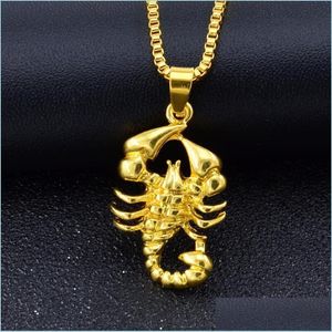 Pendant Necklaces Hip Hop Rock Necklaces Men Animal Stainless Steel Scorpion Pendant Gold Chain For Fashion Jewelry Drop Delivery Pen Dhlbx