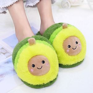 Slippers Kawaii Plush Avocado Fruit Toys Cute Bear Pig Cattle Crocodile Warm Winter Adult Shoes Doll Women Household Products