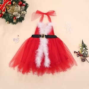 Kız Elbiseler Yürümeye Başlayan Kız Bebek Bebek Noel Elbise Yular Boyun Kolsuz Peluş Mesh Patchwork A-Line Tül Partisi Giyim Noel Giysileri