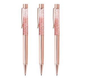 Rose Gold Kugelschreiber Stifte Metall Bling Dynamic Liquid Sand Backer Black Ink Office School Supplies Geschenk für Weihnachten Hochzeits Geburtstag Klassenzimmer Belohnungen