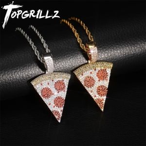 Pendant Necklaces TOPGRILLZ Iced Out Pizza Necklace Copper Gold Silver Color Micro Paved Cubic Zircon Hip Hop Jewelry Gift For Men 221109