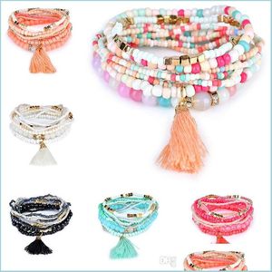 Beaded Bohemian Beach Mtilayer Crystal Beads Tassel Charm Strands Bracelets Bangles For Women Gift Wrist Bracelet Will And Sandy Dro Dhyo1