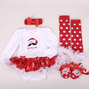 Christmas Girls Baby Sets Newborn Lace Tutu Romper Dress Jumpersuit headband shoes 4pcs Set Santa Claus Bebe First Birthday Gift