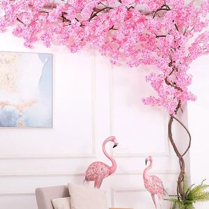 Dekorative Blumen 3 Gabel gef￤lschte Kirschbl￼tenbaum Flor Sakura Blumenzweige k￼nstliche Seidenhochzeit Hintergrund Wanddekoration