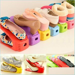 Aufbewahrungsboxen Bins Doppelschicht verstellbarer Schuh-Organizer Schuhe Stützschlitz Platzsparender Schrank Schrank Stand Schuhe Lagerung Ra Dhy3X