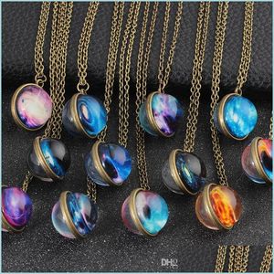 Colares pendentes de colar de estrela dupla universo universo de vidro colares cabochon jóias de moda jóias de moda e sandy gota de navio delive dhfx9