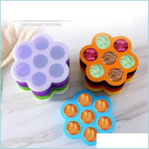 Ice Cream Tools Sile 7 Hole Baby Food Supplement Box Grade Ice Tray Kids Storage With Sealed Er Drop Delivery Home Garden Kitchen Din Dhyti