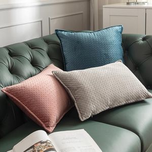 Cubierta de terciopelo de almohada amarillo sólido azul gris rosa con borde decorativo para silla de cama sofá 35x55m/48x48cm
