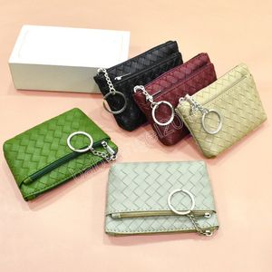 Borsa portamonete con motivo intrecciato da donna alla moda, frizione, cerniera, portamonete, portamonete, chiave, auricolare