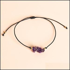 Perlensplitter-Kies-Armbandstränge Naturstein Roter Jaspis Grüner Aventurin Amethyst Verstellbare geflochtene Edelsteinarmbänder für Frauen Dhbam