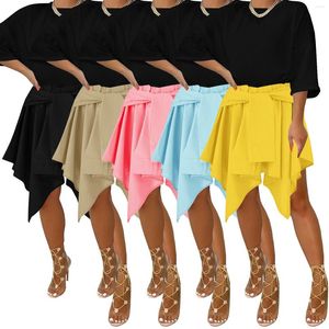 Röcke Frühling Sommer Mini Für Frauen 2022 Bandage Baggy Streetwear Fashion Rosa Blau Asymmetrische A-linie Rock
