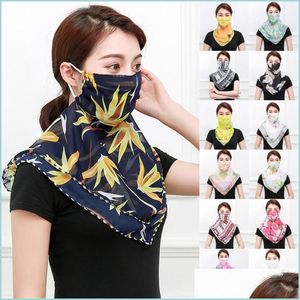 Designer Masks Women Scarf Face Mask Silk Chiffon Handkerchief Outdoor Windproof Half Dustproof Veil Fashion Driving Beach Sunshade Dhonw