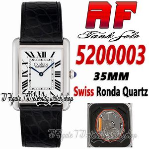 AF Solo AF5200003 Swiss Ronda Quartz Reloj Caso de acero Dial blanco Marcadores romanos Handes azules Black Textura Banda de cuero Super Edici￳n Eternity Unisex Relojes