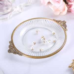 Plates Plate Fruit Flat Candy Glass Dish Home Decoration Desktop Ornaments Kitchenware Crystal Inlaid With Copper Handmade