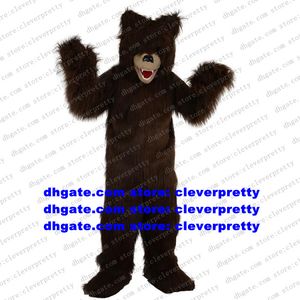 Long Fur Brown Bear Mascot Costume Grizzly Bear Ursus arctos Cartoon Character Boutique Present Affection Expression zx593