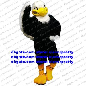 Black White Long Fur Eagle Hawk Mascot Figurino Tiercel Falcon Vulture Caractere bem -vindo jantar Marketing ZX660