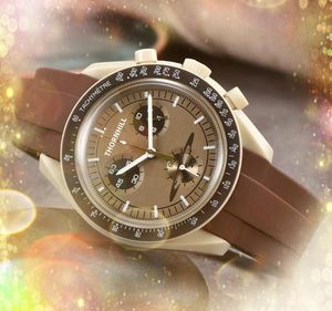 Pełna funkcja zegarek stopwatch kobiety mężczyźni moda swobodny zegar bioceramiczna planet księżyca ruch baterii gumowy pasek gumowy