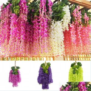 Decorative Flowers Wreaths Dense Wisteria Simation Real Touch Vine White Purplish Blue Red Wedding Party Home Garden Festival Drop Dhgyy