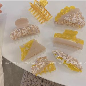 Vintage Patchwork Yellow Hair Clips Claw Korean Geometric Acetate Hair Accessories For Women Girls Gift