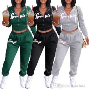 Designer Sportswear Women Tracksuits Fashion Zipper Hooded Sweater Crop Top Pants Suits Casual Print Långärmhet Tvådeluppsättning