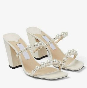 Utsökta amara sandaler skor kvinnor faux pärla-utsmyckade läder kvinnor slip-on mules egant fest bröllop klänning sandalier eu35-43