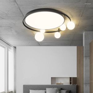 Plafoniere Moderna semplice luce a LED per sala da pranzo Soggiorno Cucina Camera da letto Lampada da pannello decorativa Sfera di vetro creativa Apparecchi neri rotondi