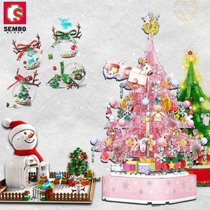 Blocks Sembo Block 7 Style Christmas Tree Decor Elk Snowman Model Building Music Box Diy Gifts Toys for Boys and Girls 221109