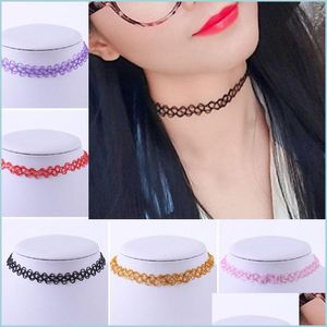 Chokers Fashion Handmade Vintage Hippy Stretch Tattoo Charker Colar Linha Elastic Linha Punk Grunge Declara￧￣o Colares de Hip Hop J￳ias F Dhzts