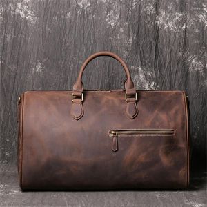 Duffel Bags Nesitu Highend Vintage Brown Black Large Ligune Crazy Horse Leather Business Men Travel Bag Messenger Duffle M1018