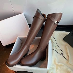 Boots Autumn Winter Leather Riding Women's Thicked Middle Heel Zipper Woman Round Toe Knee High Botas Femininas 221110