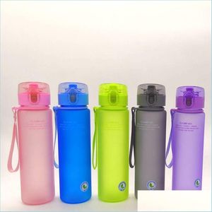 Wasserflaschen Sport Wasserflasche Kunststoff Frosted Trinkflaschen Auslaufsicher Tragbare PC-Kamera Wandern 14 Unzen und 20 Tropfen Lieferung nach Hause G Dhj6K