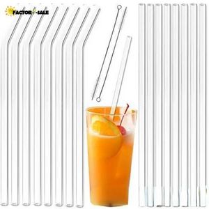 Palha de vidro transparente 200x8mm canudos de vidro curto reutilizável com pincel de palha de vidro ecológico para coquetéis de smoothies FY4703 C1110