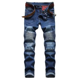Оптовая торговля 2041 Мужские джинсы дизайнерские джинсы расстроенные рваные байкерские мотоциклетные джинсовые ткани для мужской моды джинсовые штаны Pour Hommes #822