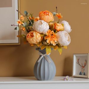 Dekorative Blumen 2 Stück/Packung Orange Nachahmung China Penoy Blumenstrauß Hochzeit Braut Brautjungfer Künstliches Halten