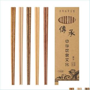 Essstäbchen 10 Paarepaare Holzstäbchen 25 cm wiederverwendbares chinesisches japanisches japanisches ökofrifantes Sushi -Reis -Stäbchen -Schiefer Hausgarten Kitch Dhhjf