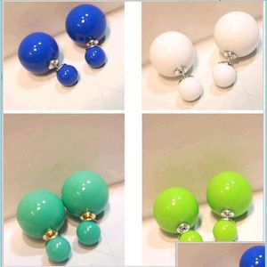 Stud Two Sided Earrings Double Pearl Front Back Ear Stud Fashion Jewelry Wholesale Round Shaped Studs 18 Mix Colors Mixed Oder Drop D Dheha