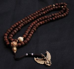 Pendant Necklaces BRO691 Tibetan Rudraksha Bodhi Mala with Golden Mantras Guru Beads Tibetan Amulet Jewelry Free Ship 221110