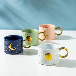Muggar keramiska mugg stj￤rnor himmel moon sun kaffekopp kreativ kontor vatten tecup frukost mj￶lk par uts￶kta presentdryckware